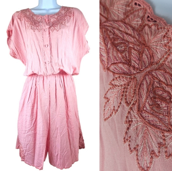 NWOT Silkyline pink embroidered jumpsuit Womens Large - Picture 1 of 13